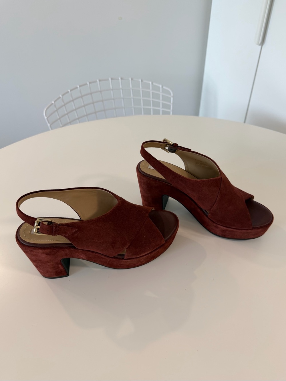 Geox Women's Suede Platform Slingback Heels in Burgundy Wine Red - Picture 5 of 12